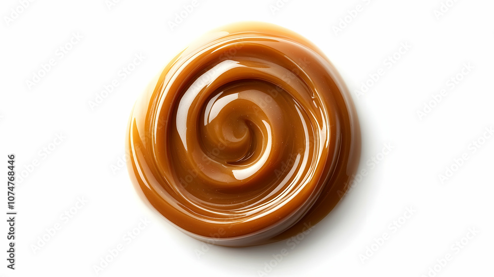 Caramel sauce swirl isolated on white background, top view Caramel sauce swirl isolated on white background, top view