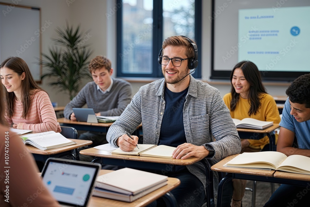 Fototapeta premium Smart Digital Assistant for Classroom Note Taking and Enhanced Learning with Smart Devices