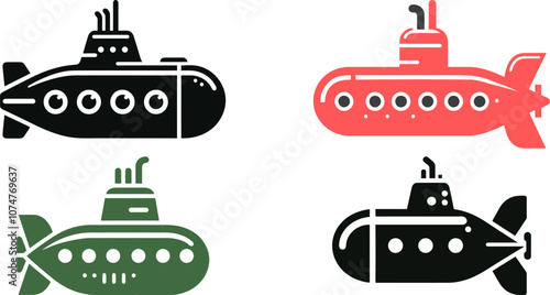 Water Submarine icon silhouette set collection vector art design