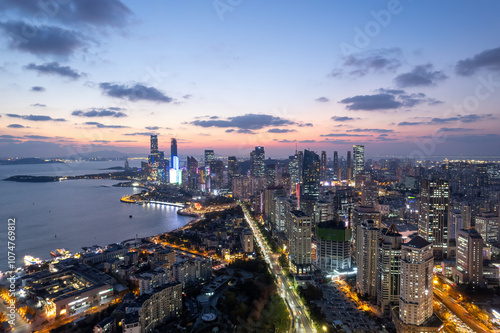 Canvas Print , Qingdao, Shandong Province, China, aerial photography, city, city skyline, bui