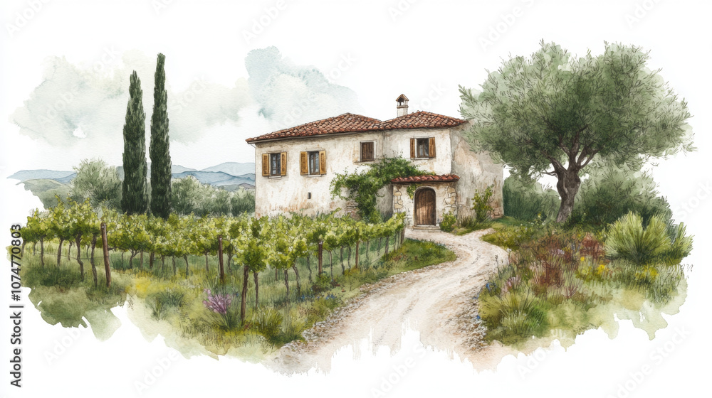 Charming tuscan villa surrounded by vineyard and cypress trees with mountain view Charming tuscan villa surrounded by vineyard and cypress trees with mountain view