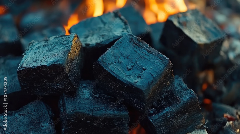 Charcoal Blocks with Glowing Flame Background Charcoal Blocks with Glowing Flame Background