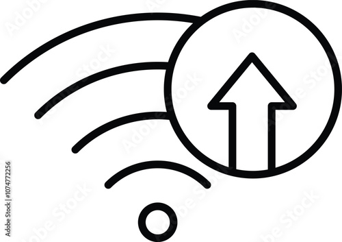 Bandwidth Optimization Icon – Wi-Fi Symbol with Arrows Indicating Increased Flow. Black Vector outline style