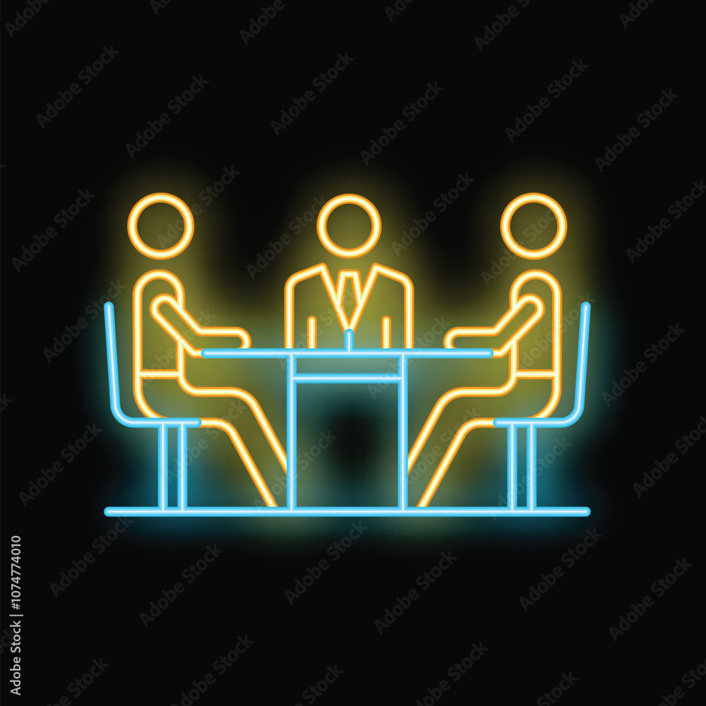 Neon icon of businessmen sitting at a desk and talking, perfect illustration for business related concepts Neon icon of businessmen sitting at a desk and talking, perfect illustration for business related concepts