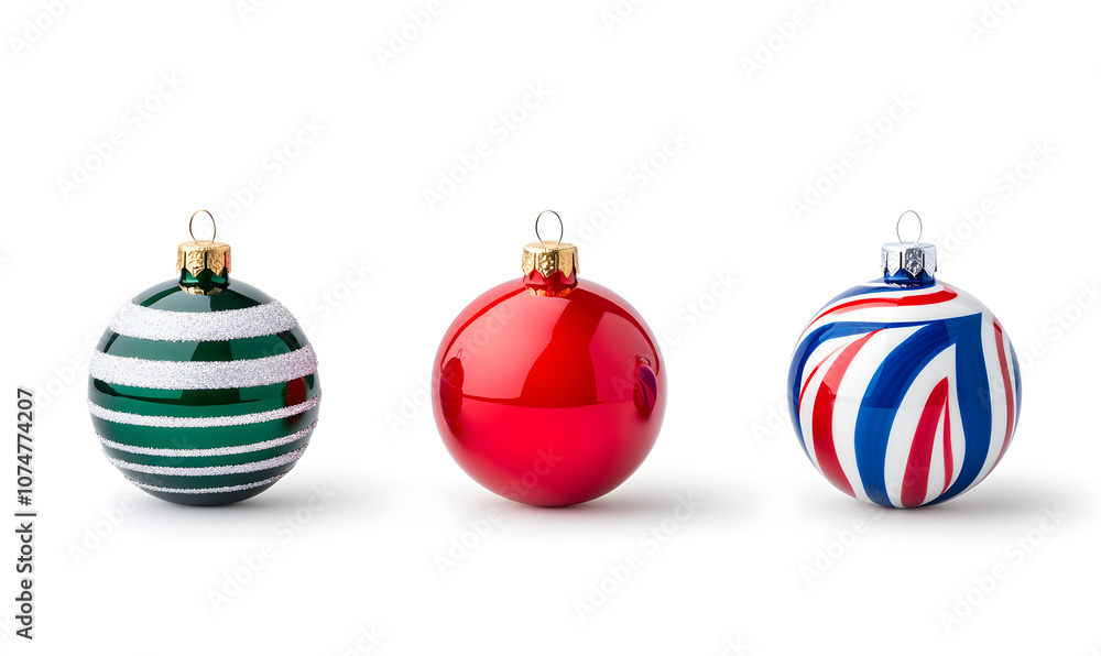 Shiny Christmas balls collection isolated on a white background Shiny Christmas balls collection isolated on a white background