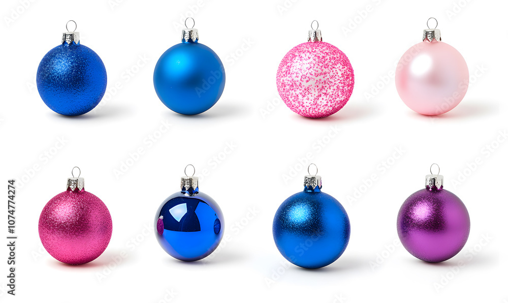 Shiny Christmas balls collection isolated on a white background Shiny Christmas balls collection isolated on a white background
