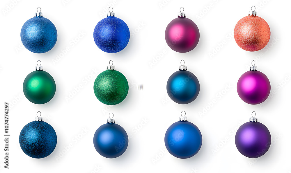 Shiny Christmas balls collection isolated on a white background Shiny Christmas balls collection isolated on a white background