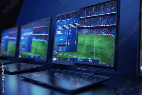 Wallpaper Mural Computer setup with multiple screens displaying live football match statistics and betting odds. Torontodigital.ca