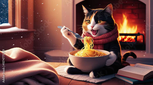 Winter Warmth: Cat’s Spaghetti Night by the Hearth photo