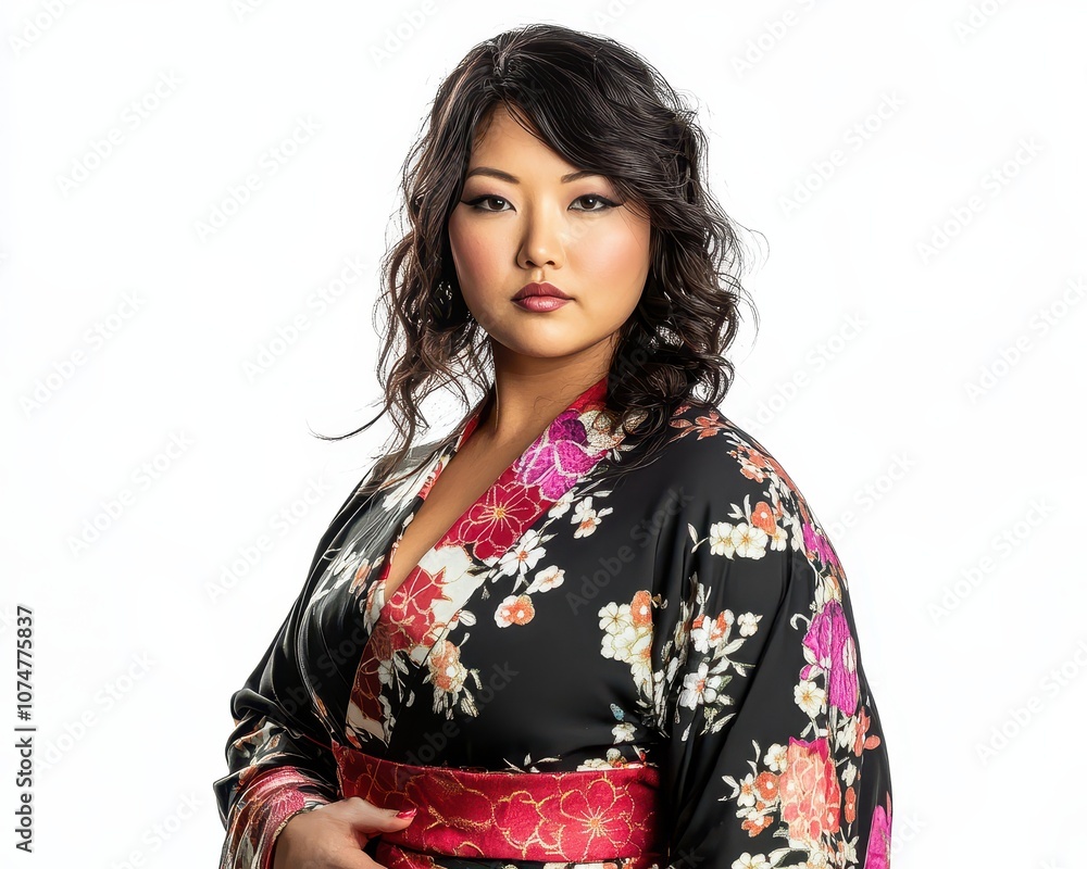 Asian plussize woman in traditional dance pose, expressive face, white background, cultural elegance and grace Asian plussize woman in traditional dance pose, expressive face, white background, cultural elegance and grace