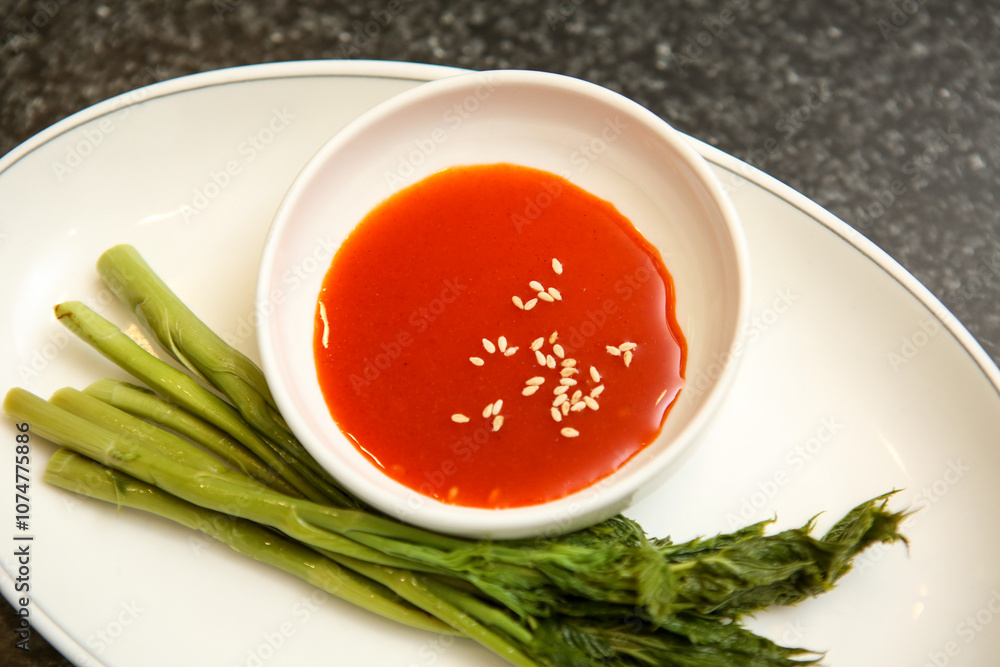 Korea vegetable Bracken Fatsia Shoot Salad with red chili pepper paste with vinegar Korea vegetable Bracken Fatsia Shoot Salad with red chili pepper paste with vinegar