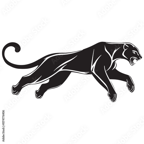 Running panther on a white background. illustration of a silhouette of a lion.