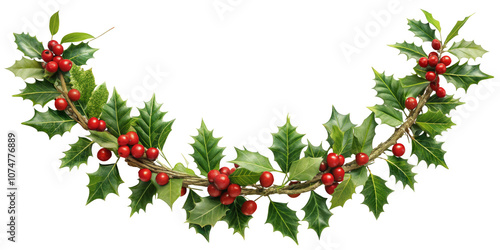 garland of Holly branches ilex, transparent background