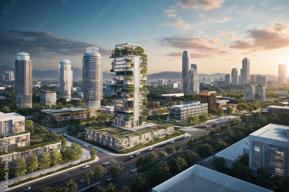 Fototapeta premium Sustainable Urban Design Embracing Eco-Friendly Engineering and Conscious Living