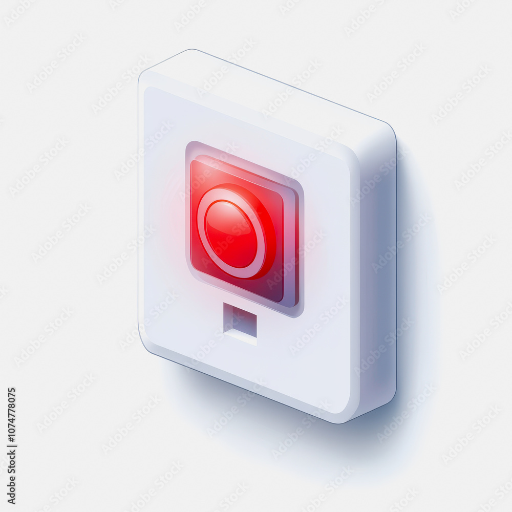 A simple red alarm button icon isolated on a clean white background. Perfect for illustrating security systems and emergency notifications in digital designs. A simple red alarm button icon isolated on a clean white background. Perfect for illustrating security systems and emergency notifications in digital designs.