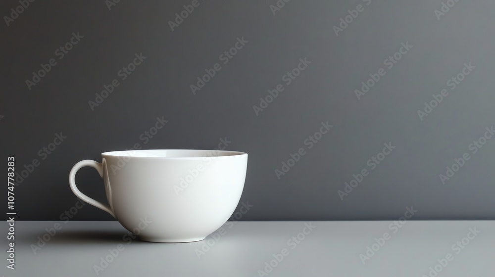 A plain white teacup sits on a white background. A plain white teacup sits on a white background.