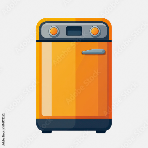 This illustration features a stylish retro refrigerator in orange color, designed with a clean and modern aesthetic, perfect for kitchen decor.