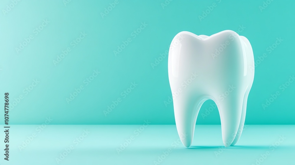 A single, white tooth on a blue-green background. A single, white tooth on a blue-green background.