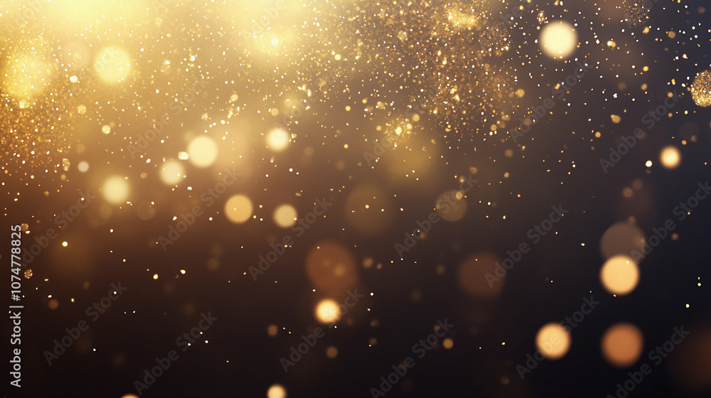 Golden glitter shimmering in the dark background at night Golden glitter shimmering in the dark background at night