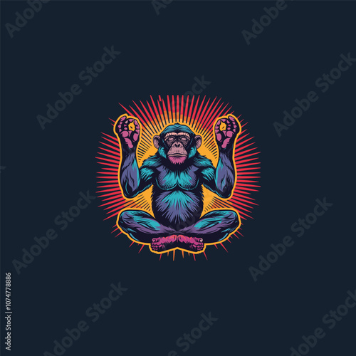 Monkey yoga nature logo design vector vintage