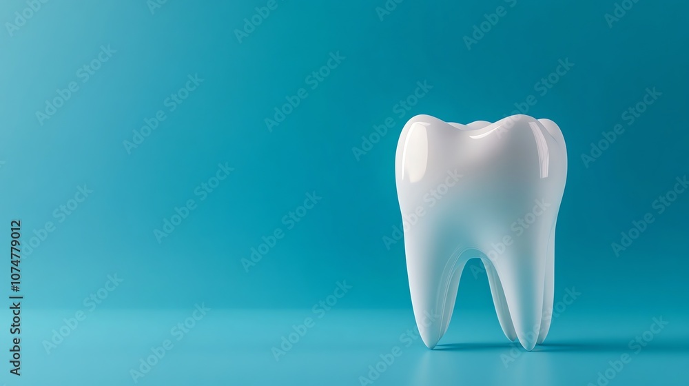 A single, white tooth on a light blue background.