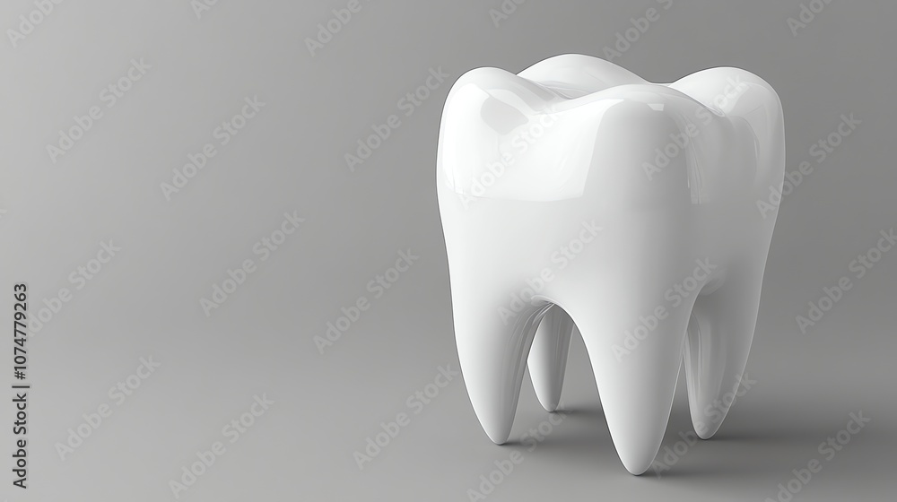 A single, white tooth on a gray background. A single, white tooth on a gray background.
