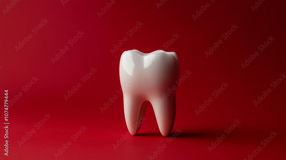 A single white tooth on a red background. A single white tooth on a red background.