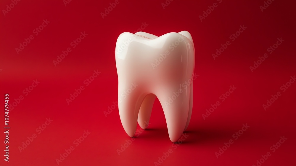 A single white tooth on a red background. A single white tooth on a red background.