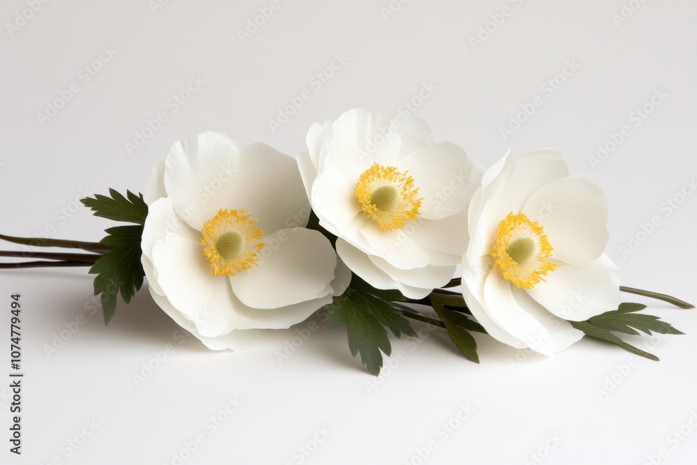 Obraz premium Delicate Bunch of Fresh White Floral Arrangements Isolated on a Clean White Gentle Surface in Soft Romantic Focus