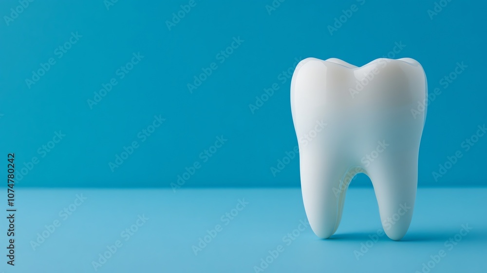 A single white tooth on a blue background. A single white tooth on a blue background.