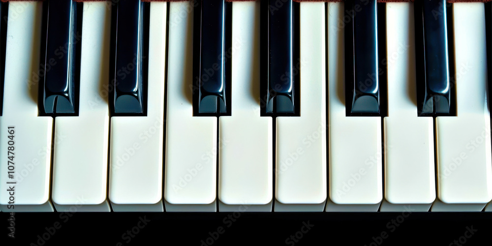 Naklejka premium A close up of a piano keyboard with the black keys showing