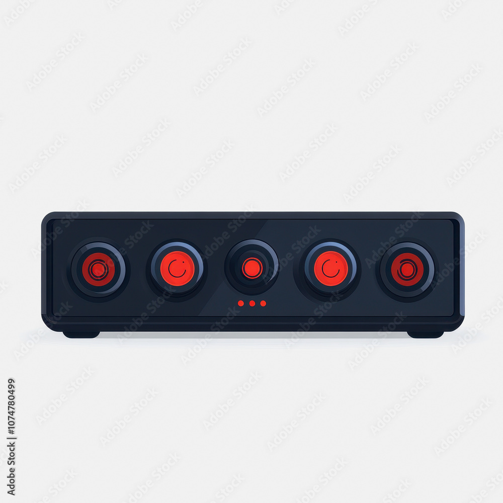 A flat design icon of a simple soundbar with control buttons, set against a clean white background. Ideal for technology and audio-related graphics. A flat design icon of a simple soundbar with control buttons, set against a clean white background. Ideal for technology and audio-related graphics.