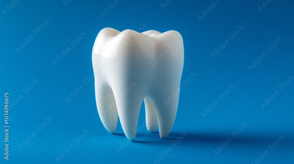 A single white tooth on a blue background. A single white tooth on a blue background.