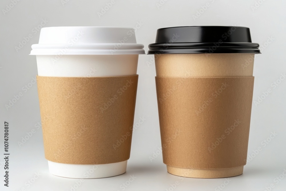 A Minimalist Morning Pick-Me-Up: Two Coffee Cups on White Background A Minimalist Morning Pick-Me-Up: Two Coffee Cups on White Background