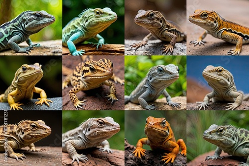 Exploring the Colorful World of Reptiles Featuring Curious Lizards in Multiple Species and Textures