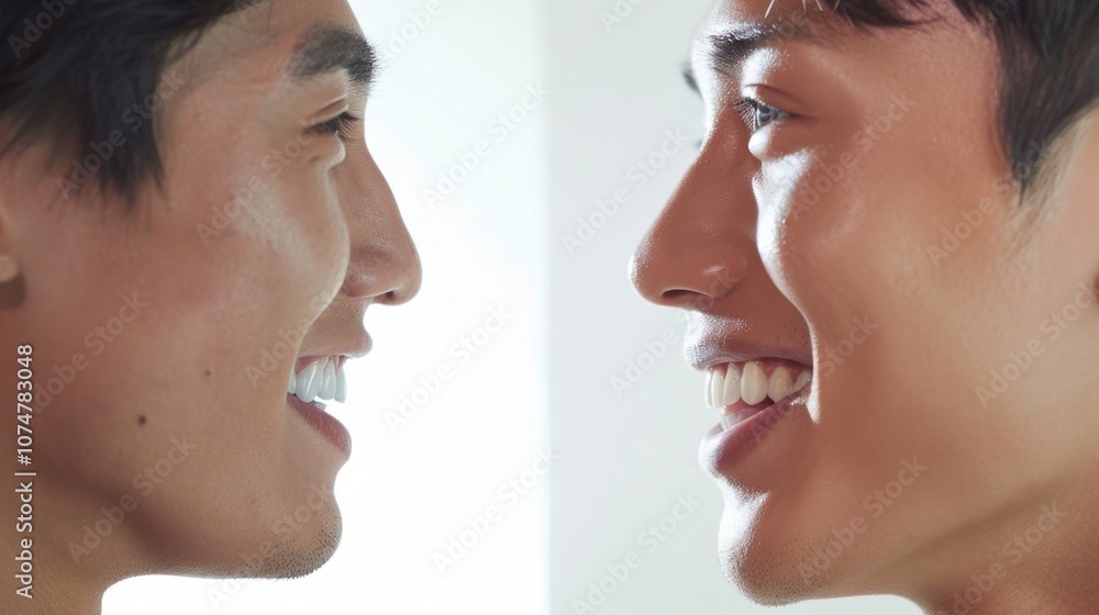 Close-up Faces of Smiling Young Adult Twins in Natural Light Close-up Faces of Smiling Young Adult Twins in Natural Light