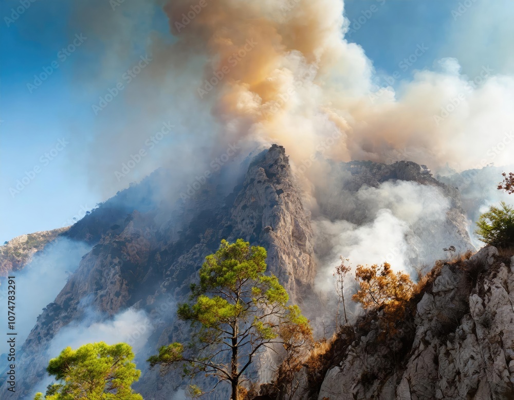 Fototapeta premium An overhead view of a forest fire. Generated with AI