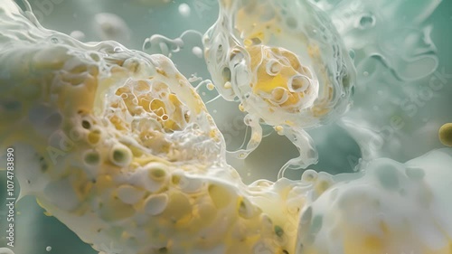 Magnified view of two synovial cells in the process of dividing as they prepare to replenish and maintain the synovial fluid in the joint.