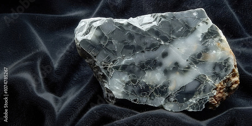 Braggite stone resting elegantly on black velvet with stunning detail and dramatic lighting. Header banner mockup with copy space. photo