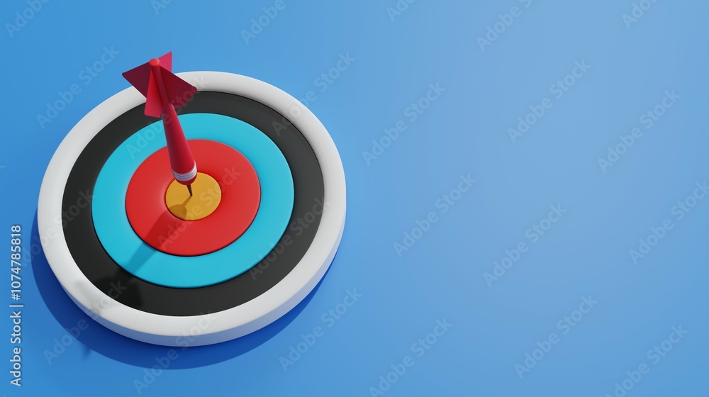 3D Flat Style Target Icon with Arrow in the Center on Blue Background, Representing Focus, Goal Setting, and Precision Aim 3D Flat Style Target Icon with Arrow in the Center on Blue Background, Representing Focus, Goal Setting, and Precision Aim