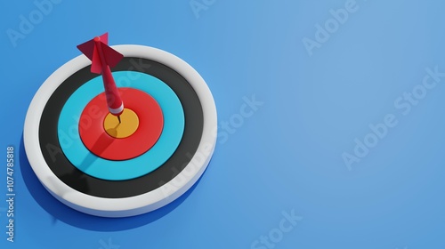 3D Flat Style Target Icon with Arrow in the Center on Blue Background, Representing Focus, Goal Setting, and Precision Aim