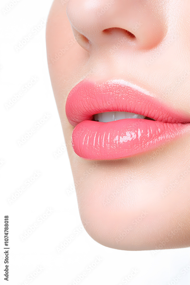 Gorgeous pink lips closeup isolated on white background Gorgeous pink lips closeup isolated on white background