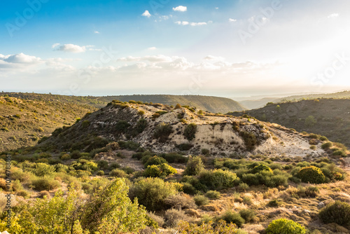 Tranquil Cypriot Landscape: Mountain View with Clear Sky and Sparse Vegetation