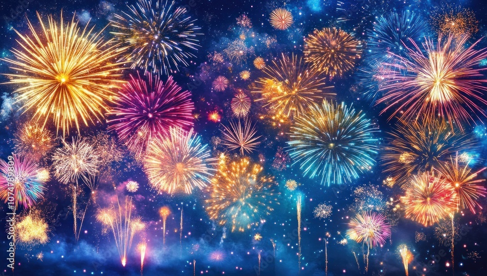 Festive Fireworks Display Illuminating the Night Sky Festive Fireworks Display Illuminating the Night Sky