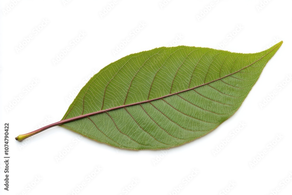 Obraz premium High-Quality Realistic Close-Up of Single Green Leaf Isolated on Soft White Background