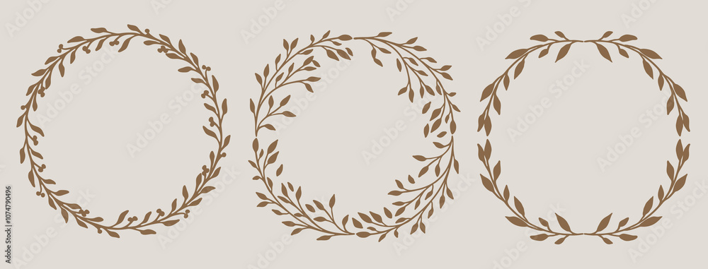 Hand-drawn floral wreaths with branch and leaves. Elegant logo template. Vector illustration for labels, wedding invitation, branding business. Hand-drawn floral wreaths with branch and leaves. Elegant logo template. Vector illustration for labels, wedding invitation, branding business.