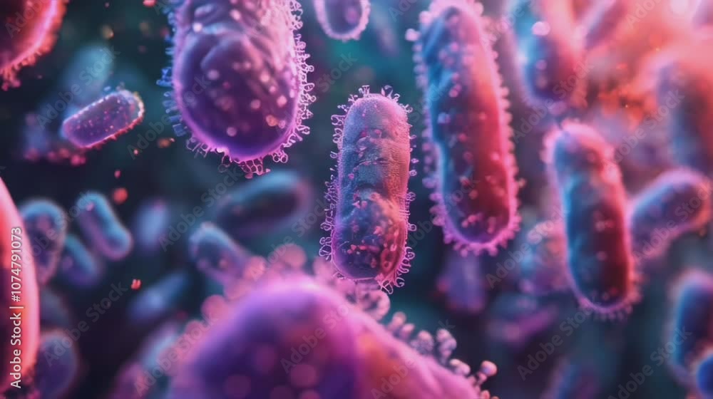 Microscopic Bacteria with Pink and Blue Colors in Abstract Background for Science Microscopic Bacteria with Pink and Blue Colors in Abstract Background for Science