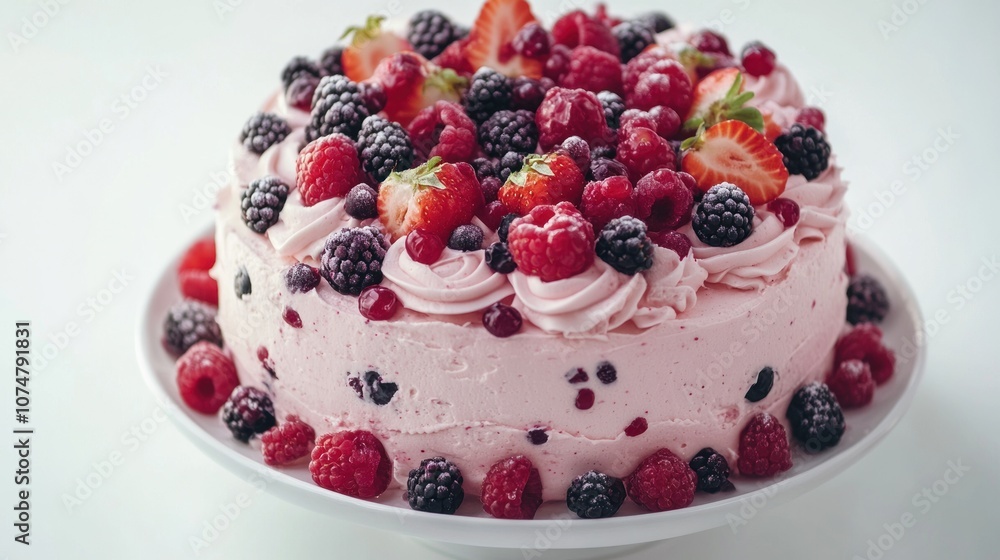 Strawberry and Raspberry Cake with White Frosting Strawberry and Raspberry Cake with White Frosting