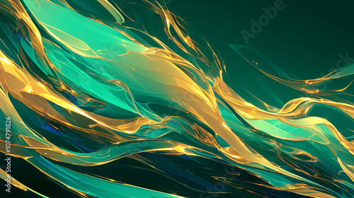 A vibrant digital artwork showcases flowing green and gold patterns, creating a sense of energy and dynamism for the graphic resources industry.