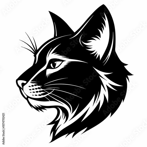 Cat head vector silhouette side view logo style black on a white background